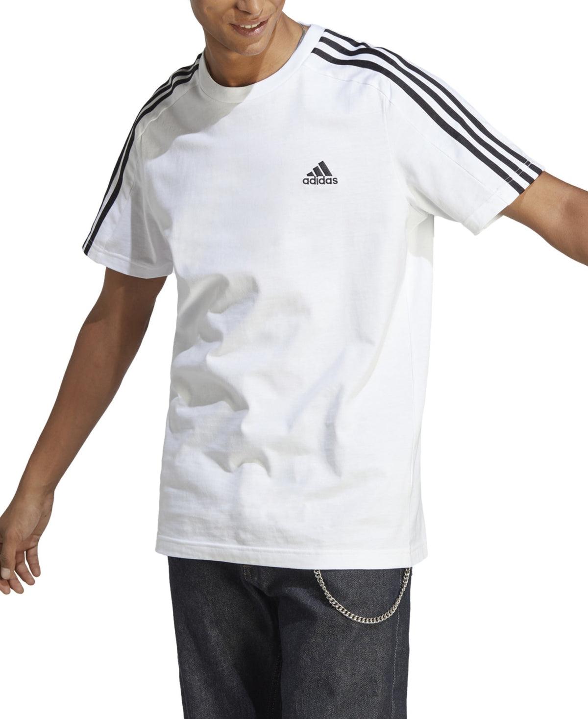 adidas Men's Essentials 3 Stripes Regular Fit Logo Graphic T-Shirt White Size Large