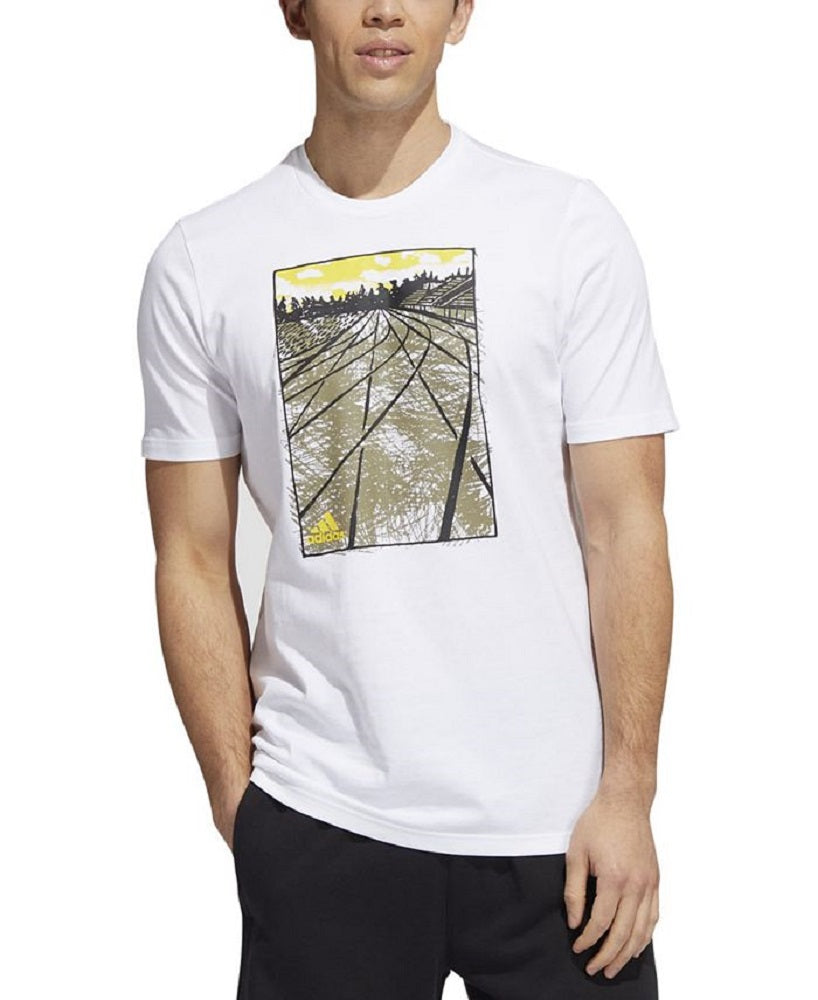 adidas Men's Sketch Track Graphic T-Shirt White Size Small
