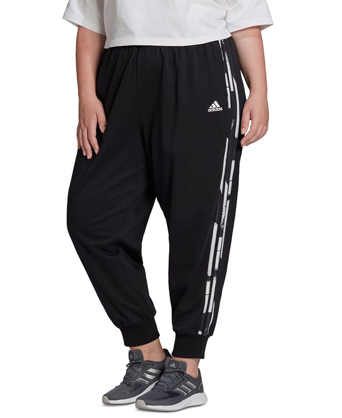 adidas Women's Essentials Print 3 Stripes Joggers Black Size 4X