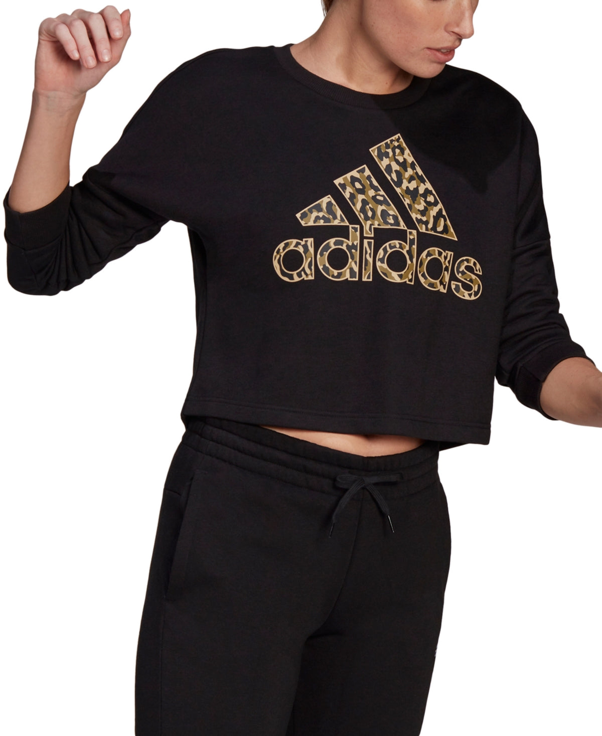 adidas Women's Leopard Logo Graphic Sweatshirt Black Size X-Small