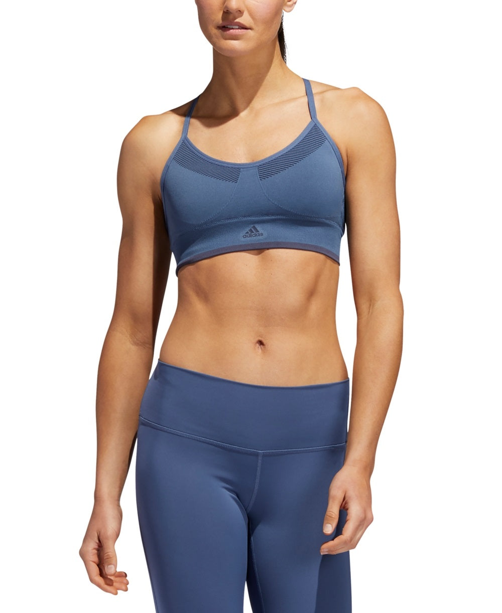 Adidas Women's Primeknit All Me Seamless Low Impact Sports Bra Blue Size X-Large