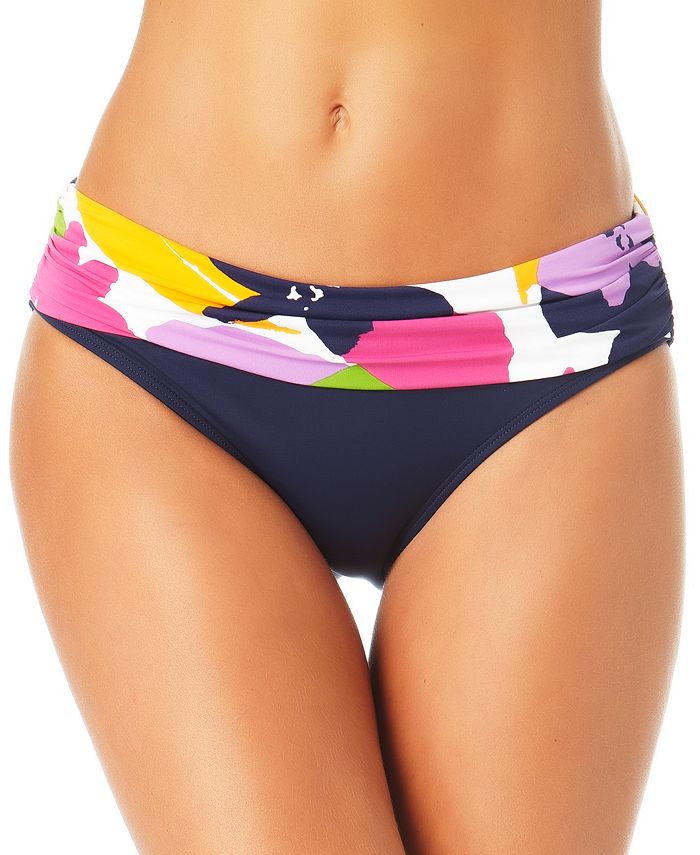 Anne Cole Women's Bold Floral Foldover Bikini Bottoms Swimsuit White Size X-Small