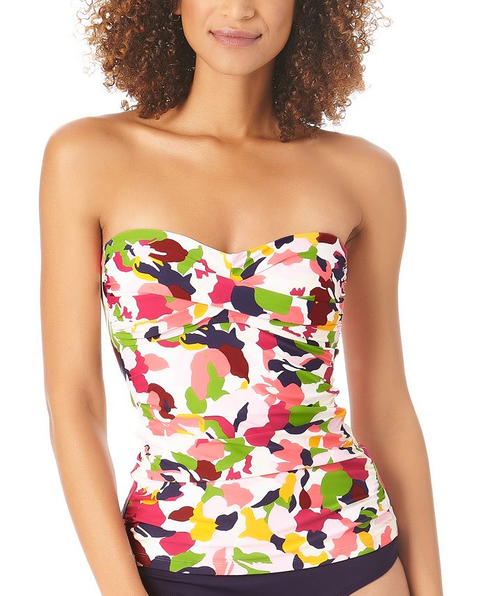 Anne Cole Women's Camo Petal Twist Front Shirred Tankini Top Swimsuit Multicolor