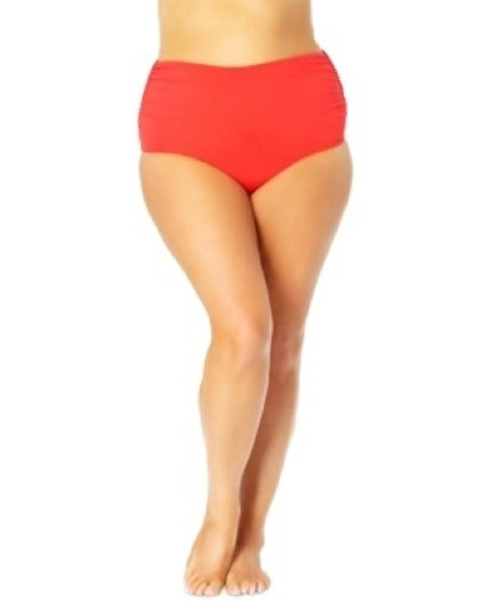 Anne Cole Women's Stretch Ruched Lined Convertible Full Coverage High Waisted Swimsuit Bottom Red Size 16W