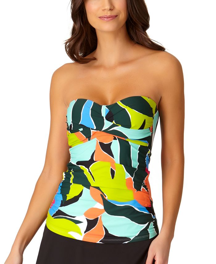 Anne Cole Women's Twist Front Bandeaukini Swim Top Green Multi Size X-Small