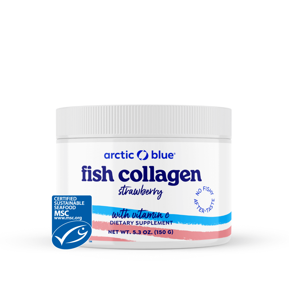 Arctic Blue MSC Fish 100% Collagen Powder Strawberry Flavor Easy to Dissolve 150 gr.