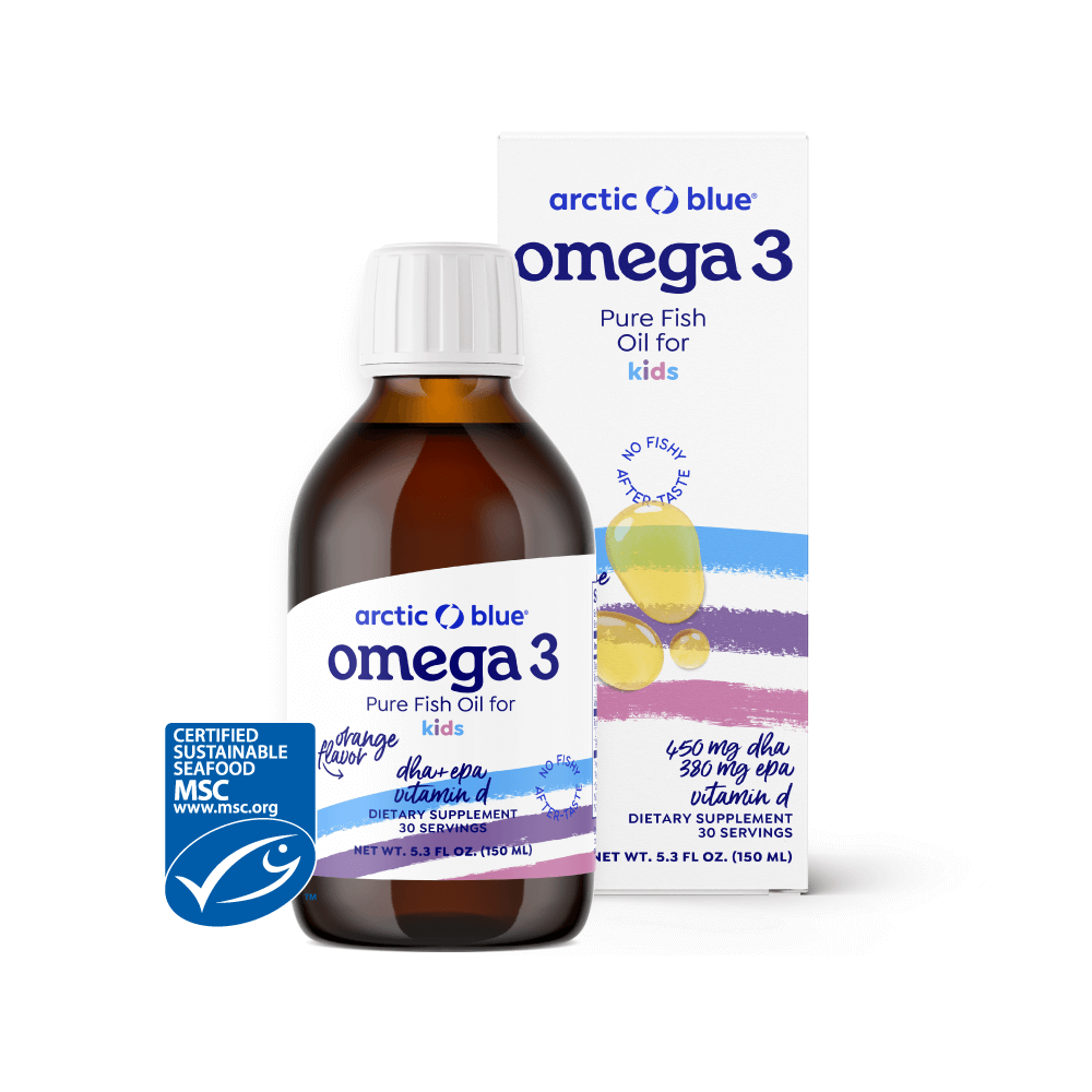 Arctic Blue MSC Liquid Fish Oil with Vitamin D for KIDS Orange Flavor 5.3 oz./150 ml Bottle