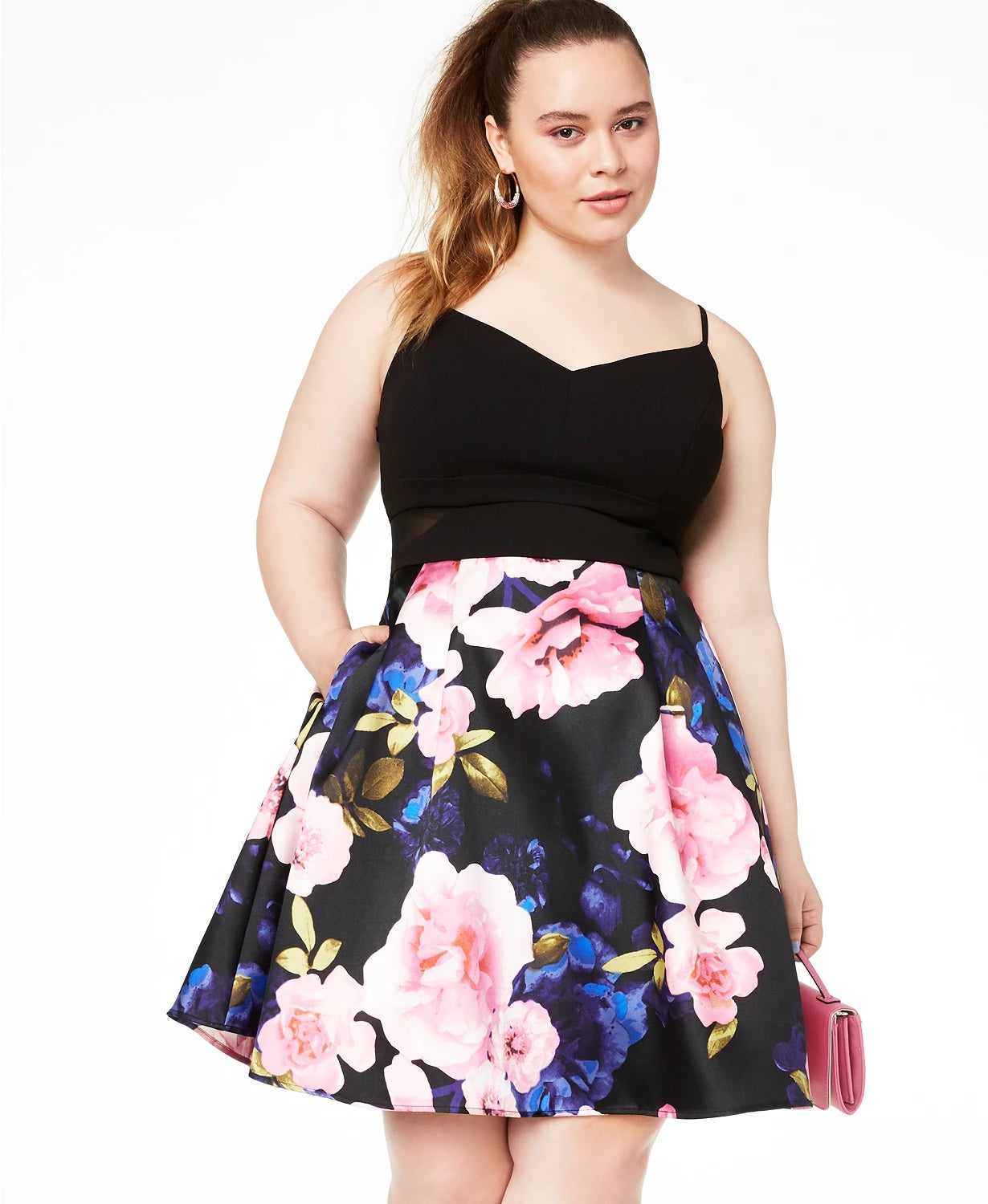B Darlin Women's Trendy Plus Size Mesh-Inset Fit & Flare Dress Black Size 20