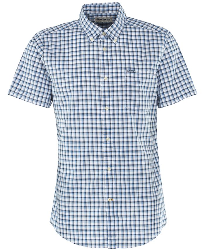 Barbour Men's Fit Check Cotton Short Sleeve Button Down Shirt Blue Size Large
