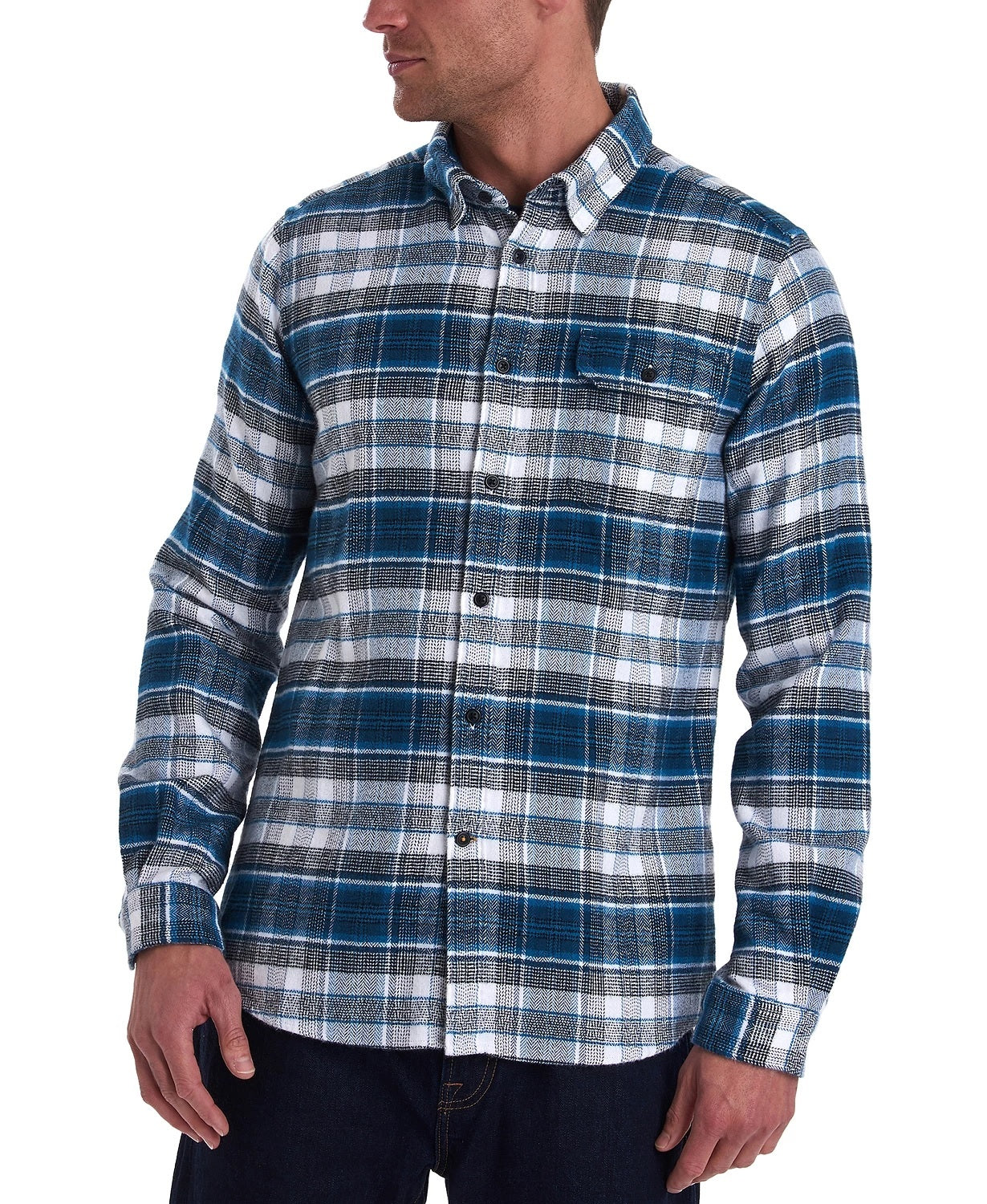 Barbour Men's Shoreham Tailored Fit Check Button Up Shirt Blue Size XX-Large