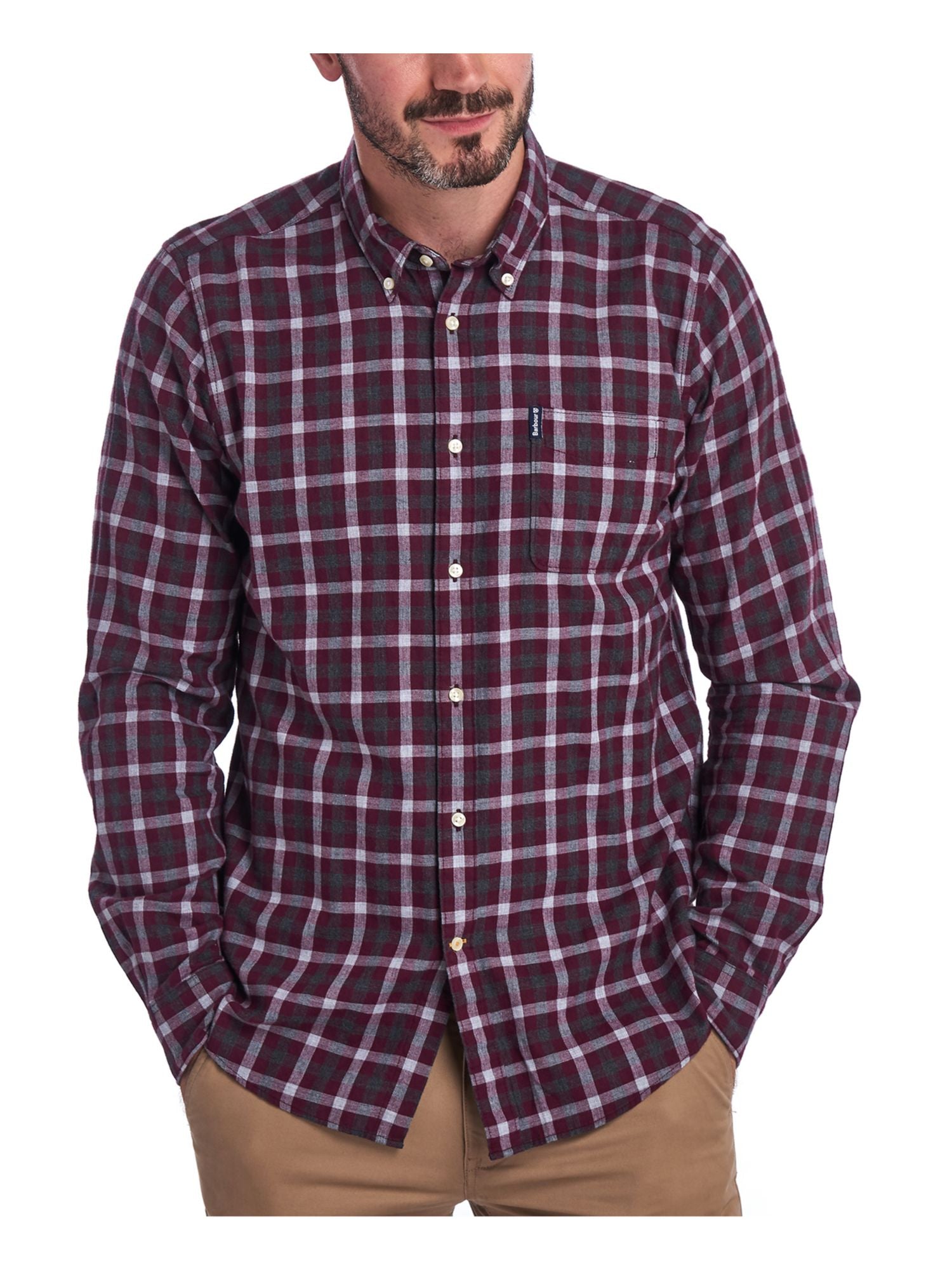 BARBOUR Men's Tartan Plaid Long Sleeve Classic Fit Casual Shirt  Red Size XXL