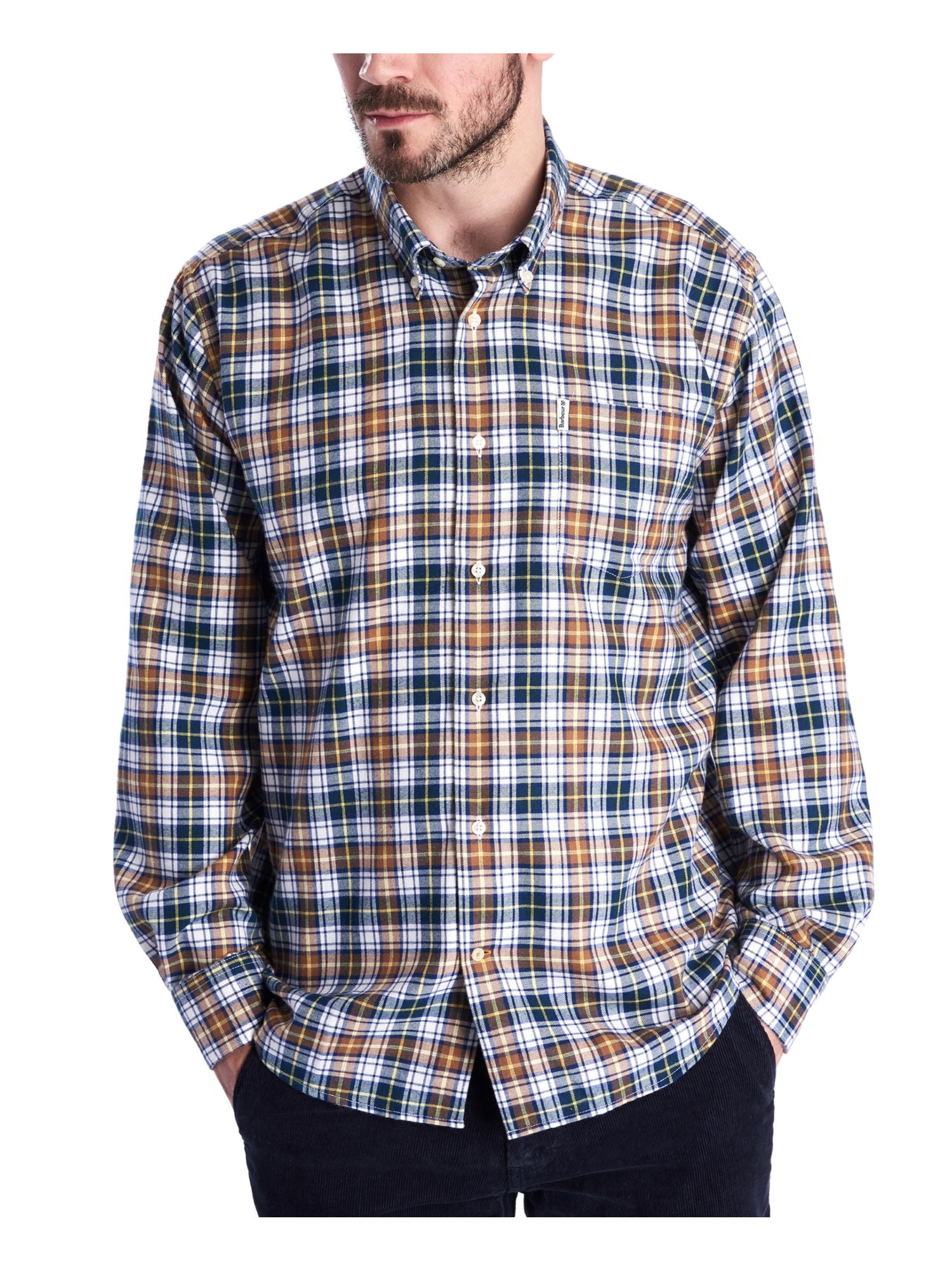 Barbour Men's Windowpane Plaid Long Sleeve Classic Fit Button Down Casual Shirt Blue Multi Size XL
