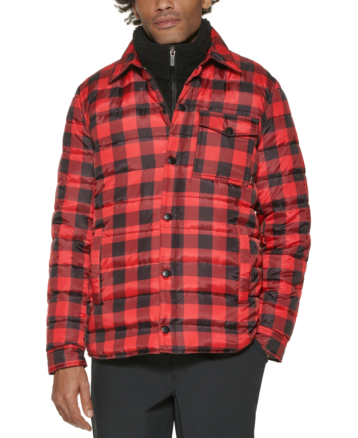 Bass Outdoor Men's Plaid Puffer Shirt Jacket Black Size Large