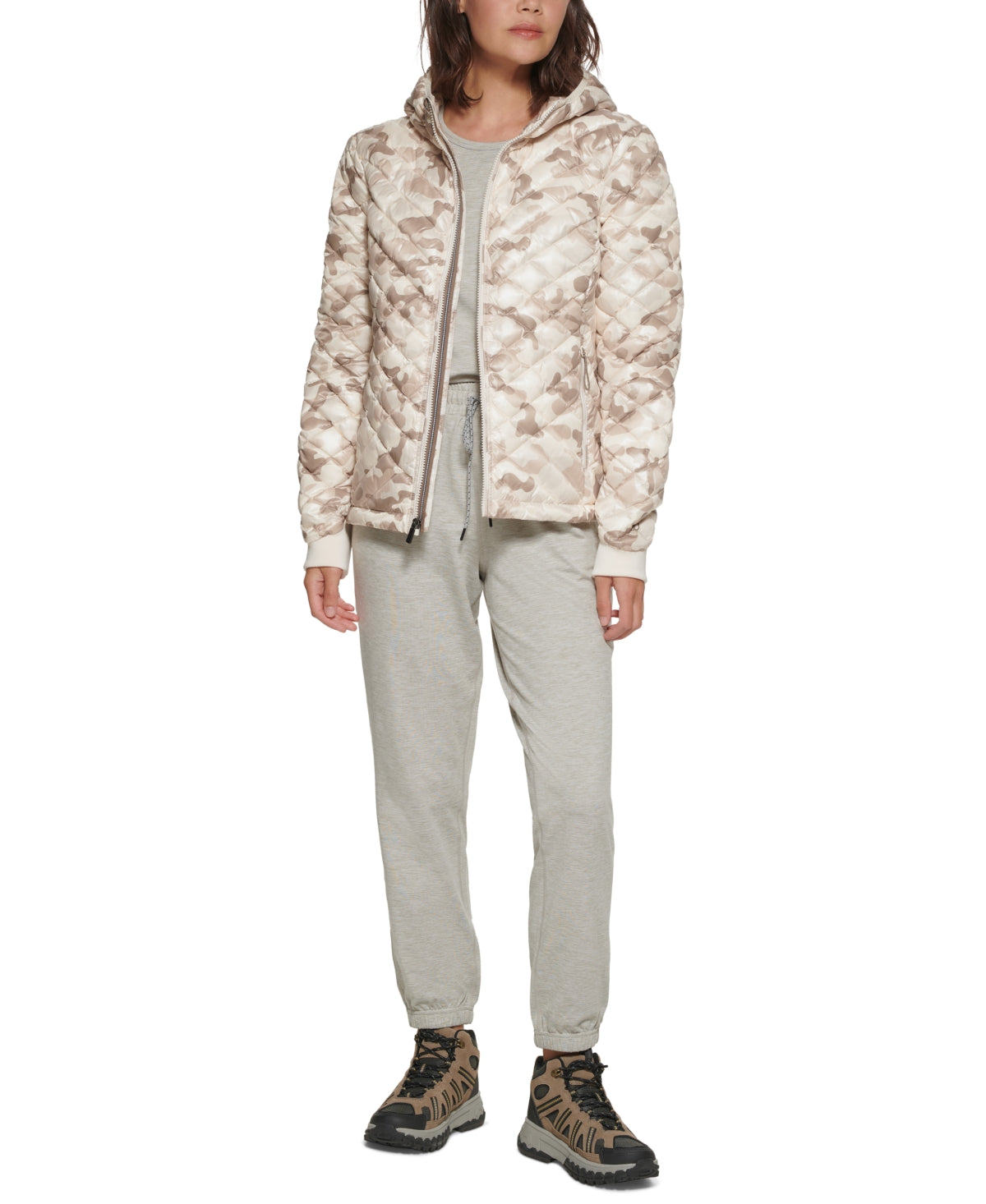 Bass Outdoor Women's Glacier Trek Printed Packable Hooded Jacket White Size X-Large