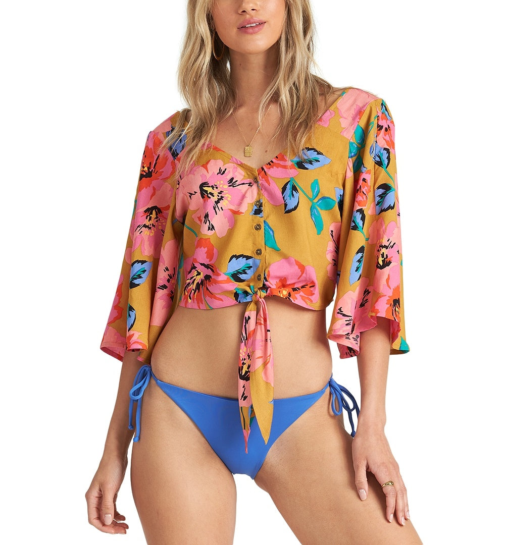 Billabong Juniors' Sun Creek Floral-Print Crop Top Green Size Medium