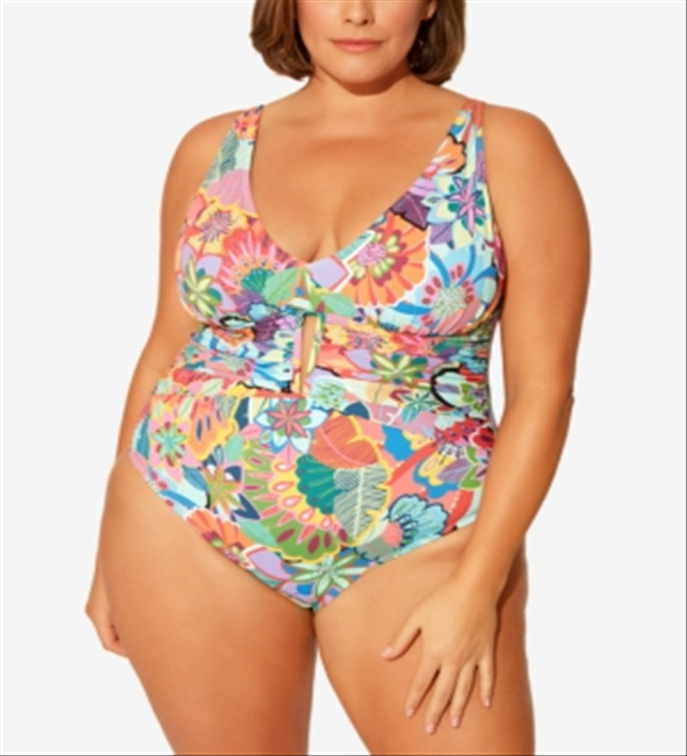 Bleu Rod Beattie Women's Plus Printed Keyhole One Piece Swimsuit Multi Floral Size 22W