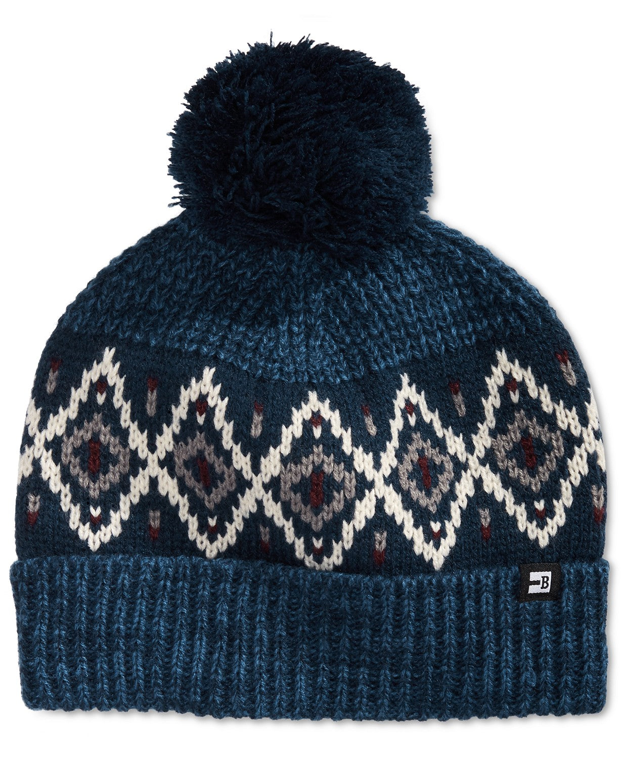 Block Hats Men's Ribbed Knit Air Isle Beanie with Pom Navy One SIze