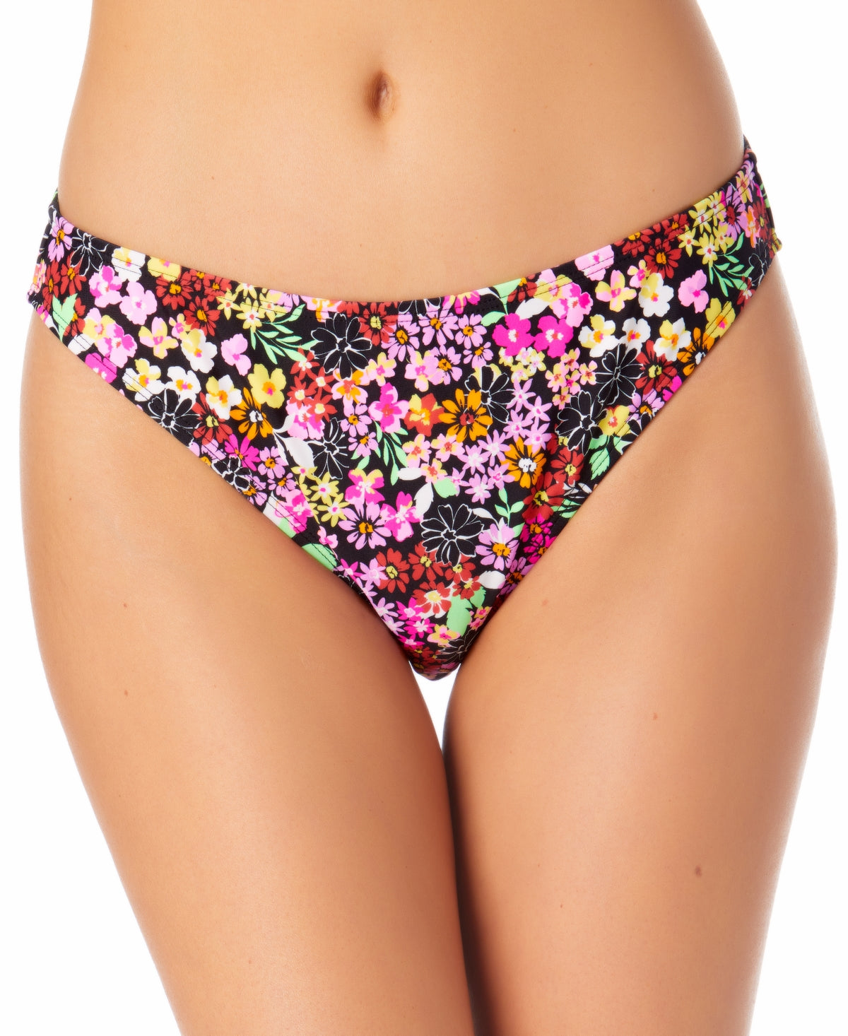 California Waves Junior's Printed Hipster Bikini Bottoms Swimsuit Black