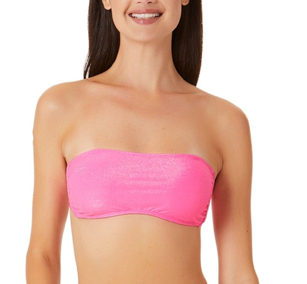 California Waves Juniors' Women's Metallic Shine Bandeau Bikini Top Swimsuit Pink