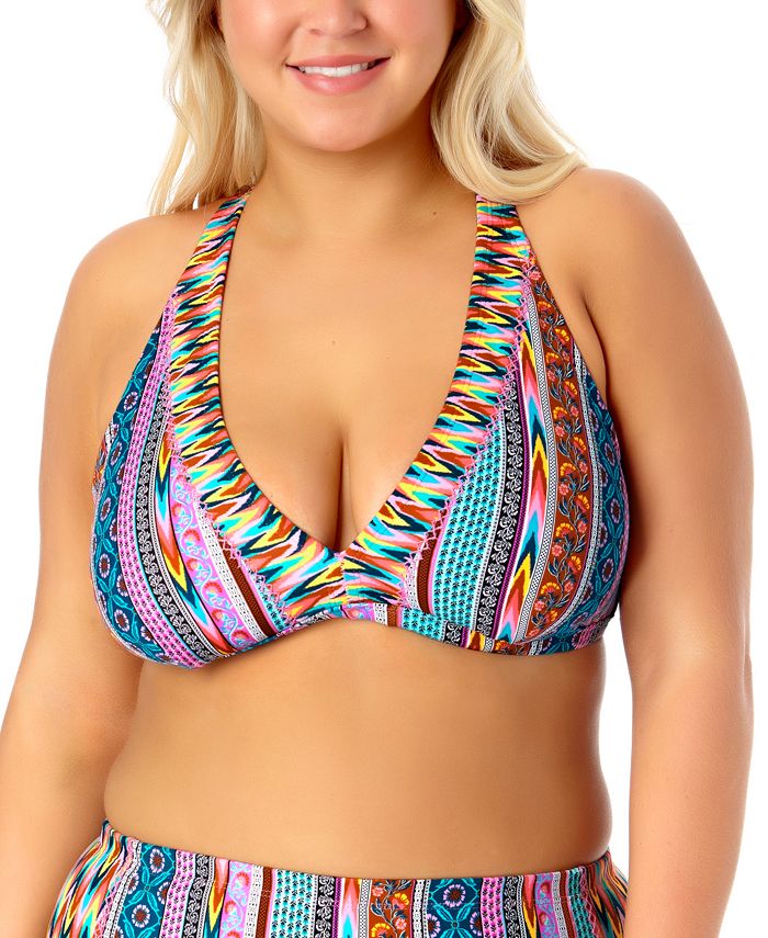 California Waves Women's Printed Bikini Top Swimsuit Blue Size 3X