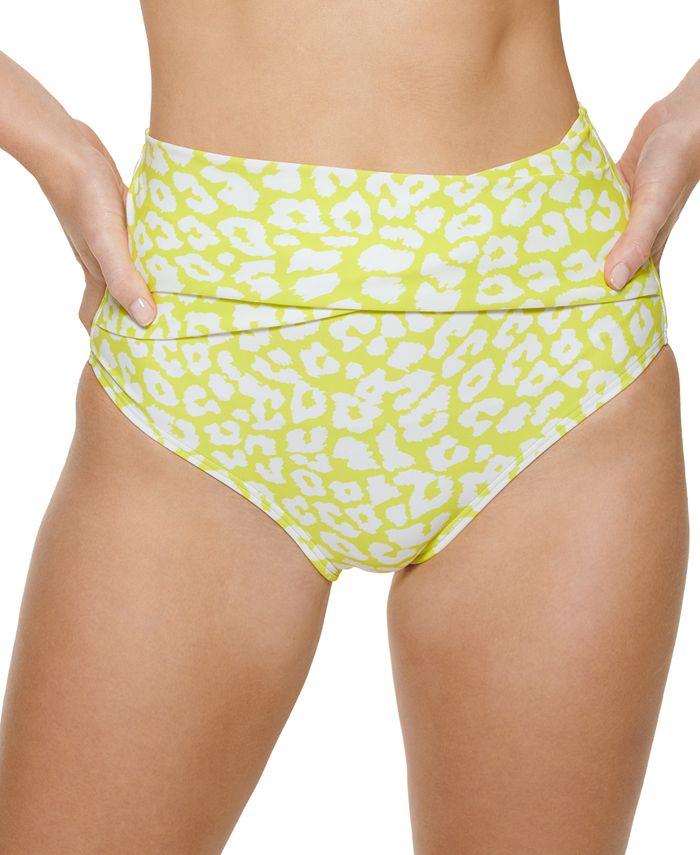 Calvin Klein Women's Leopard Print High Waist Wrap Bikini Bottoms Yellow Size Large