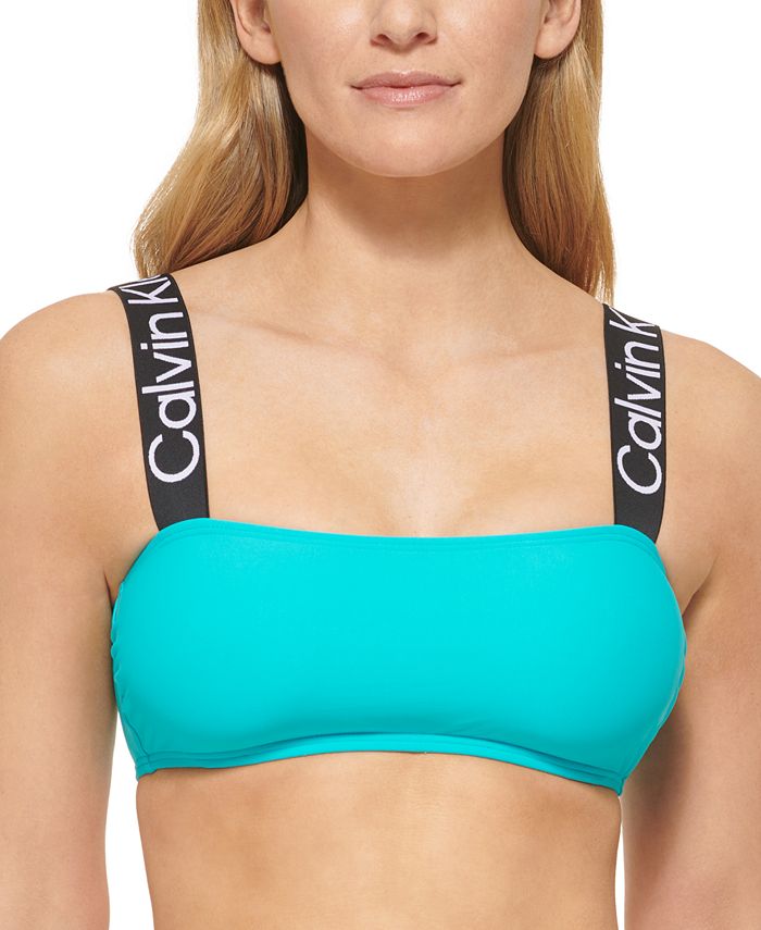 Calvin Klein Women's Logo Straps Bikini Bra Top Swimsuit Blue Size Large