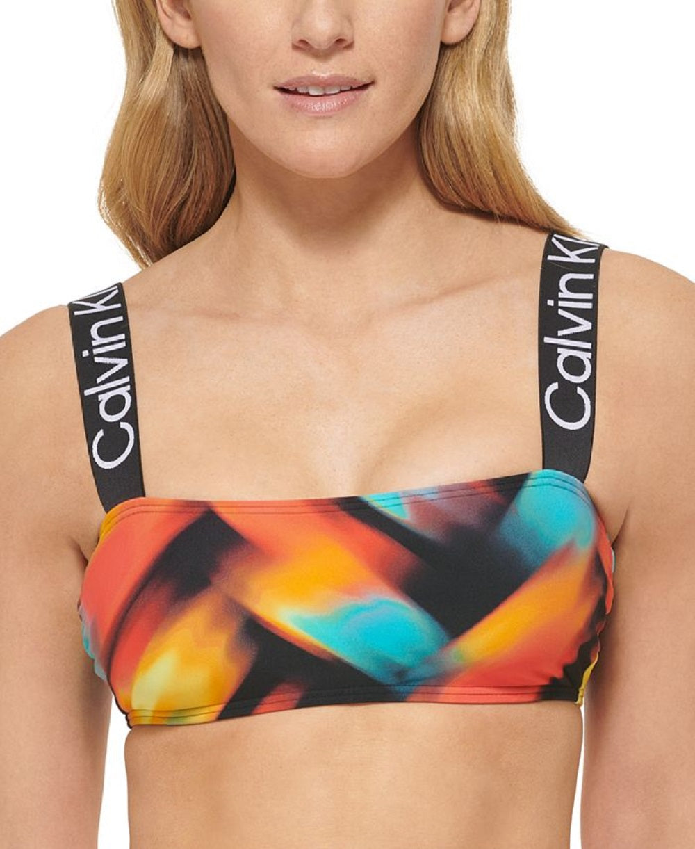 Calvin Klein Women's Printed Logo Strap Bikini Bra Top Swimsuit Black