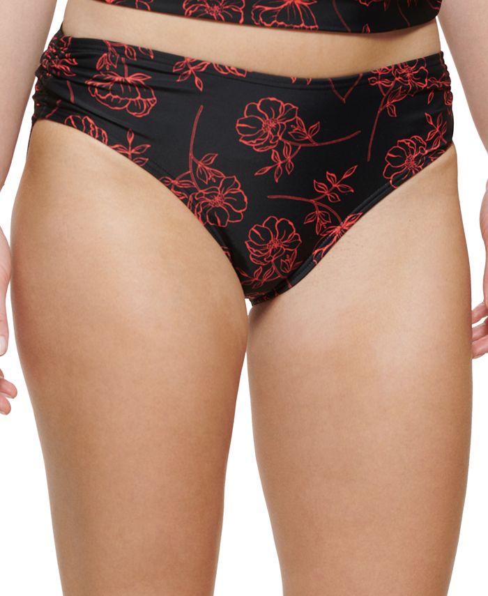 Calvin Klein Women's Side Shirred Hipster Bikini Bottoms Swimsuit Black Size L