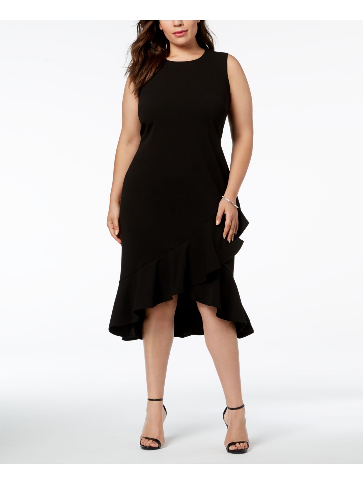 Calvin Klein Women's Sleeveless Below the Knee Hi Lo Party Dress Plus Black Size 14W