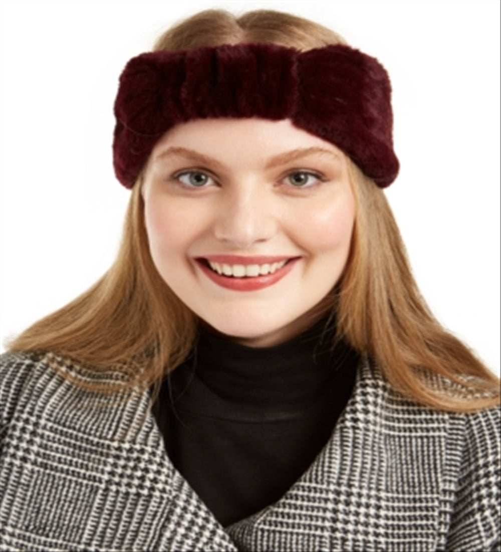 Calvin Klein Women's Solid Faux Fur Headband Wine  One Size