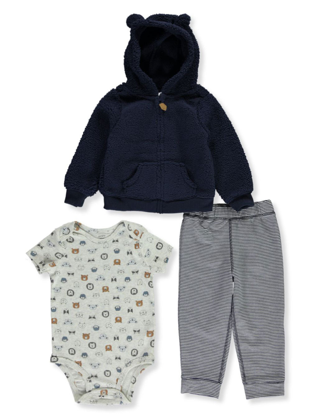 Carter's Baby Boy's 3 Pc Hooded Fleece Jacket Bodysuit & Pants Set Blue Size NEWBORN