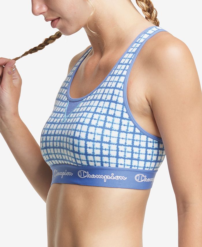 Champion Women's Authentic Logo-Print Cutout Racerback Sports Bra Blue Size XS