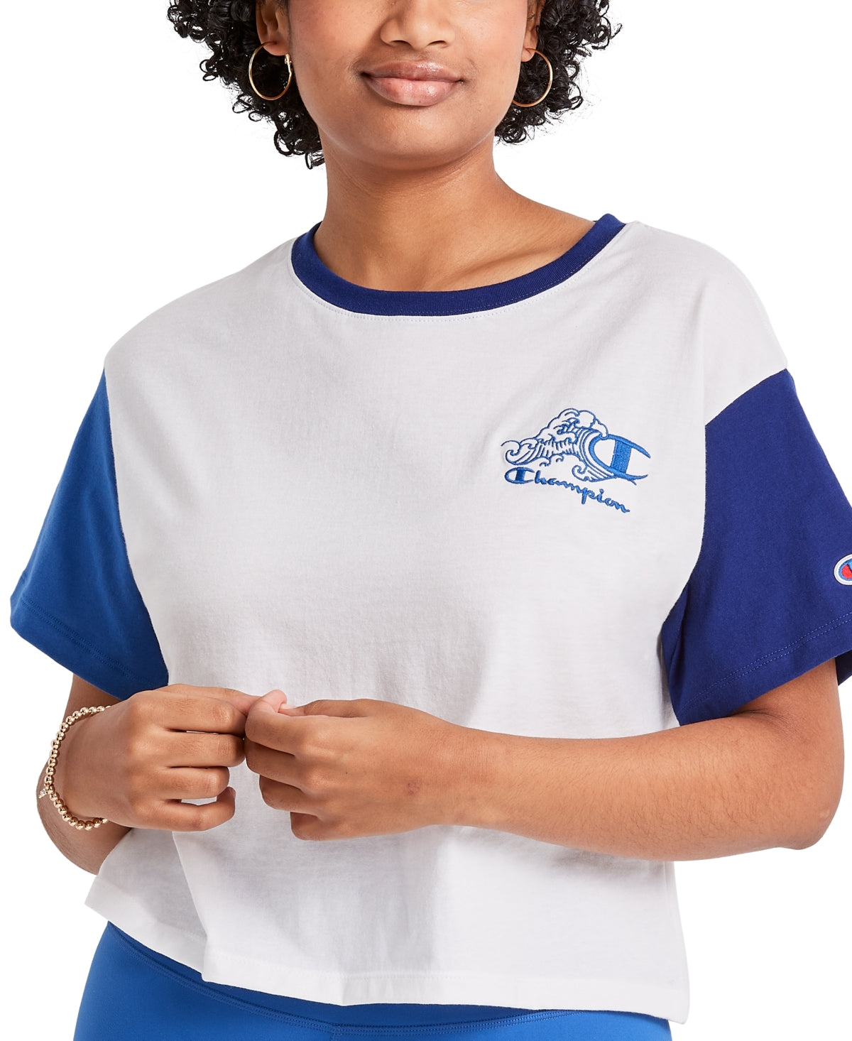 Champion Women's Colorblocked Cropped T-Shirt White Size X-Large