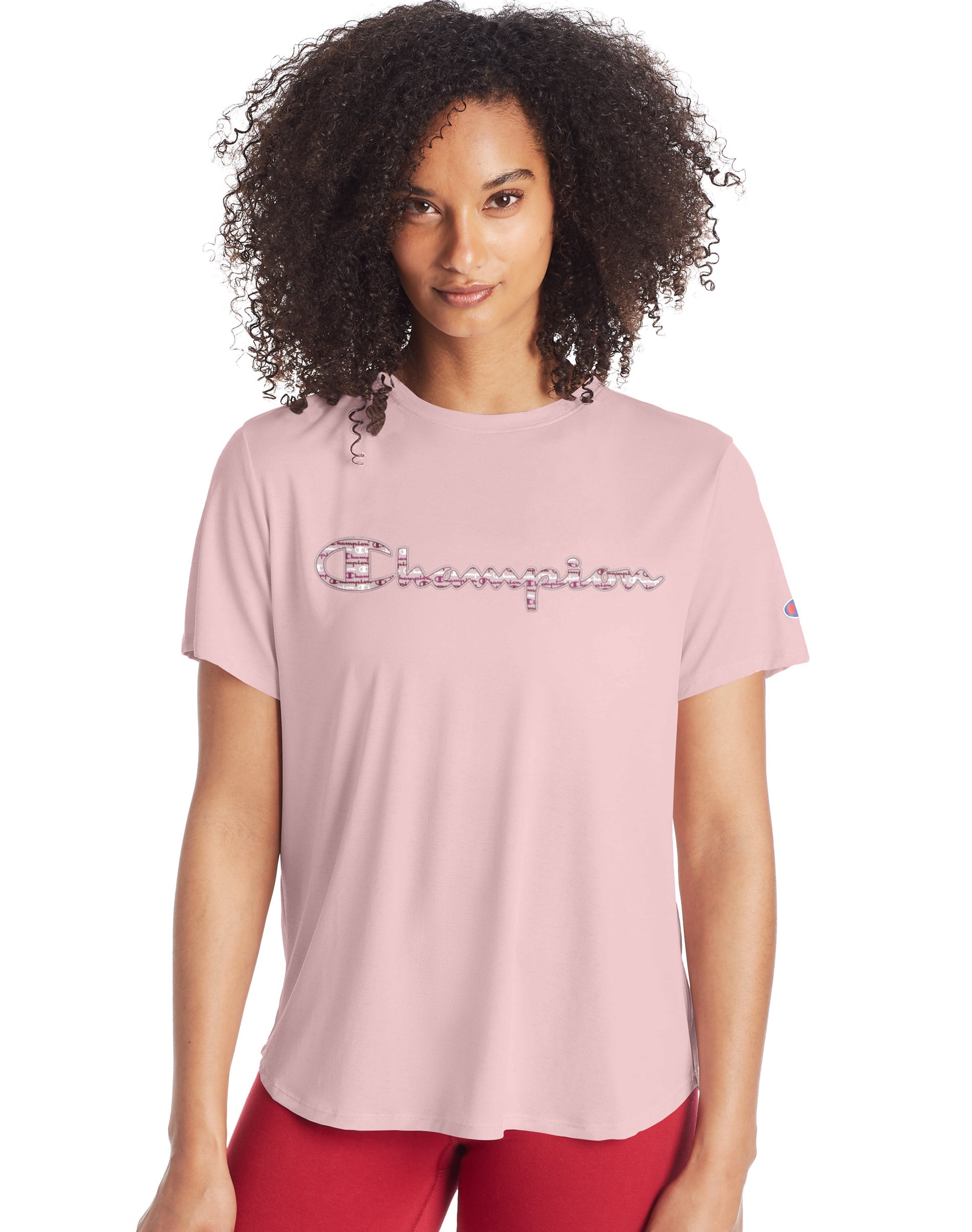 Champion Women's Cotton Logo Boyfriend T-Shirt Pink Size Small