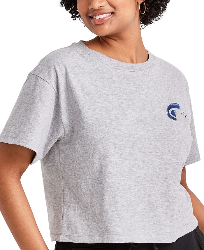 Champion Women's Cropped Logo T-Shirt Gray Size Medium