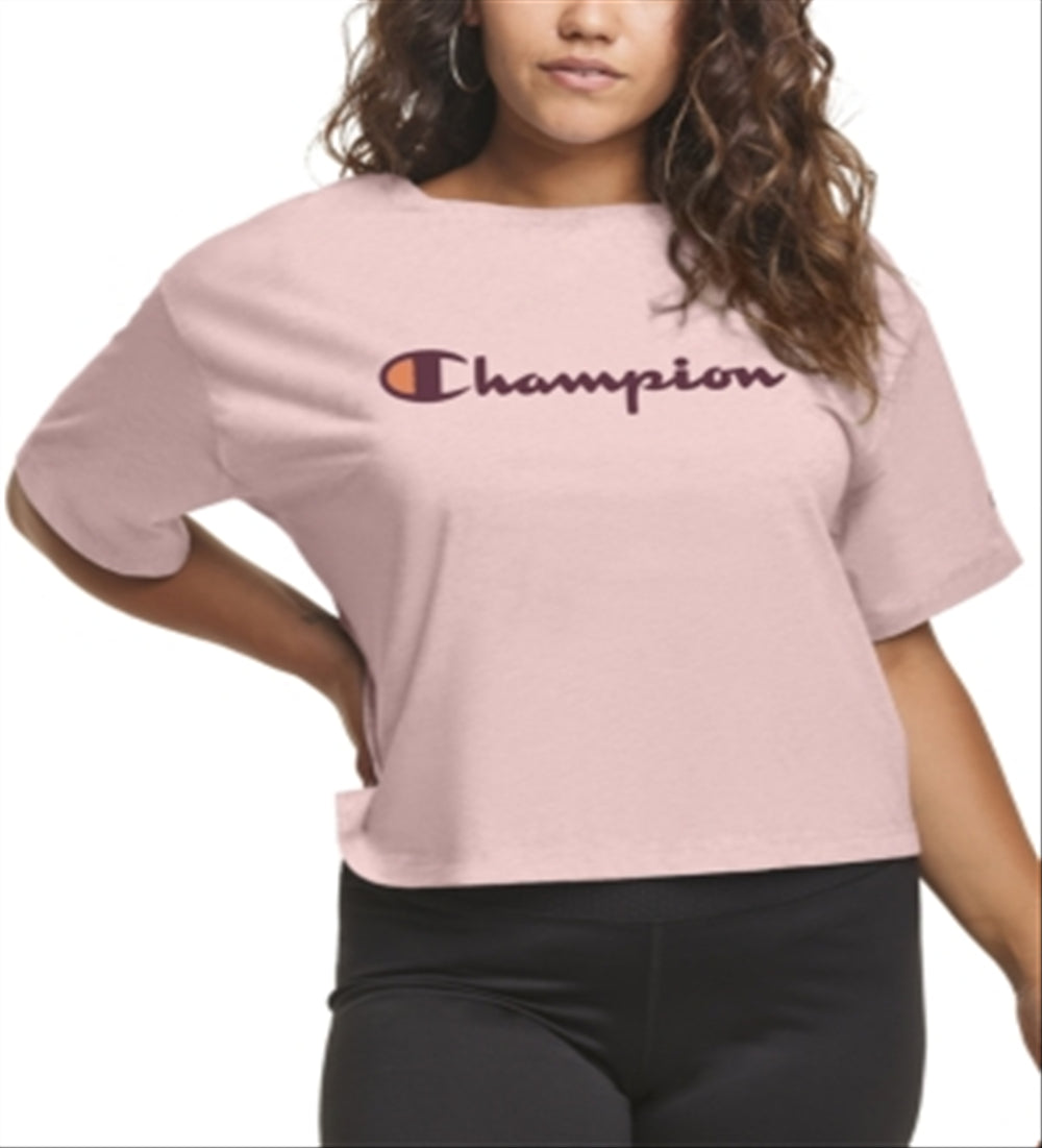 Champion Women's Cropped Logo T-Shirt Pink Size 1X