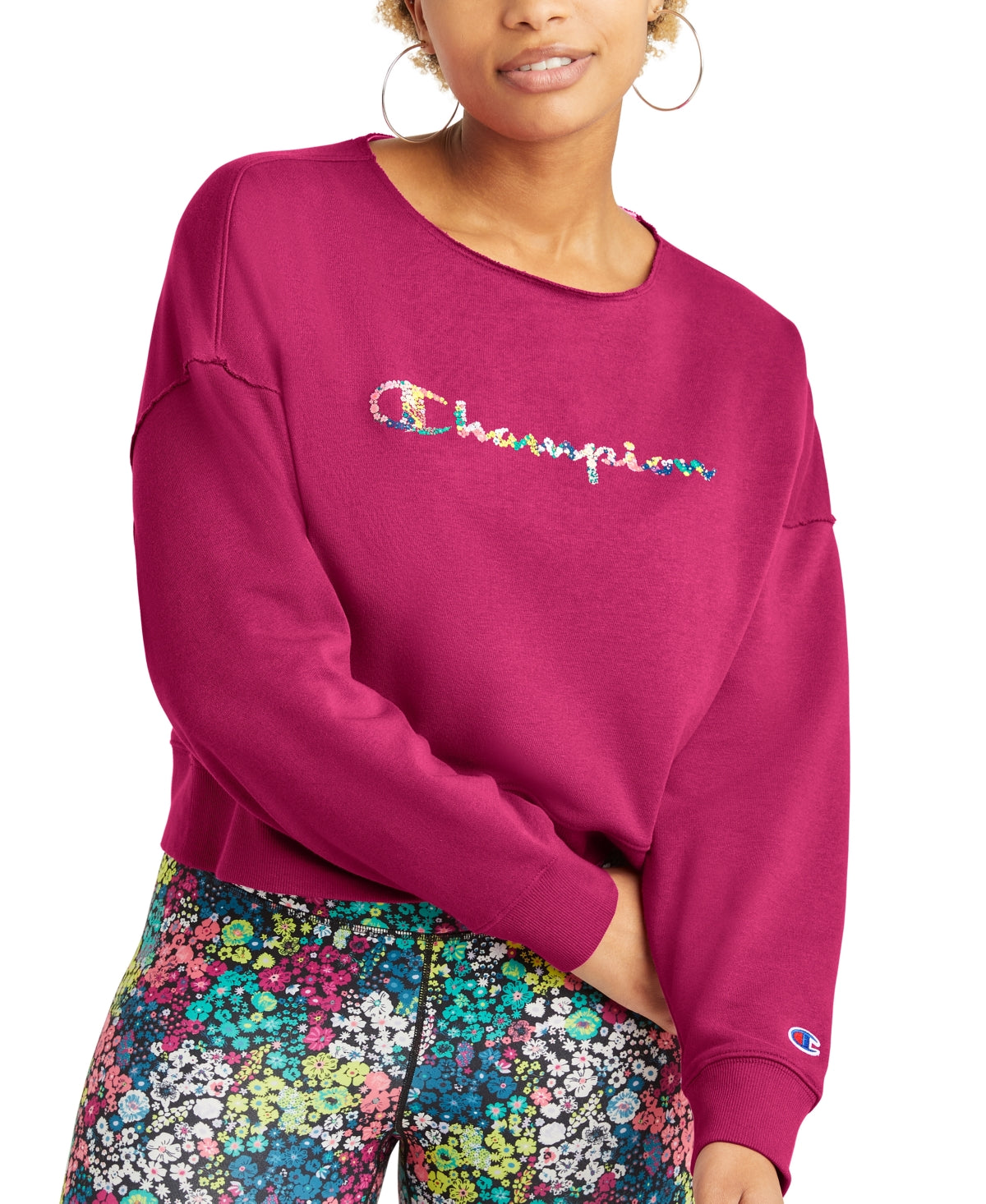 Champion Women's French Terry Logo Sweatshirt Pink Size X-Large