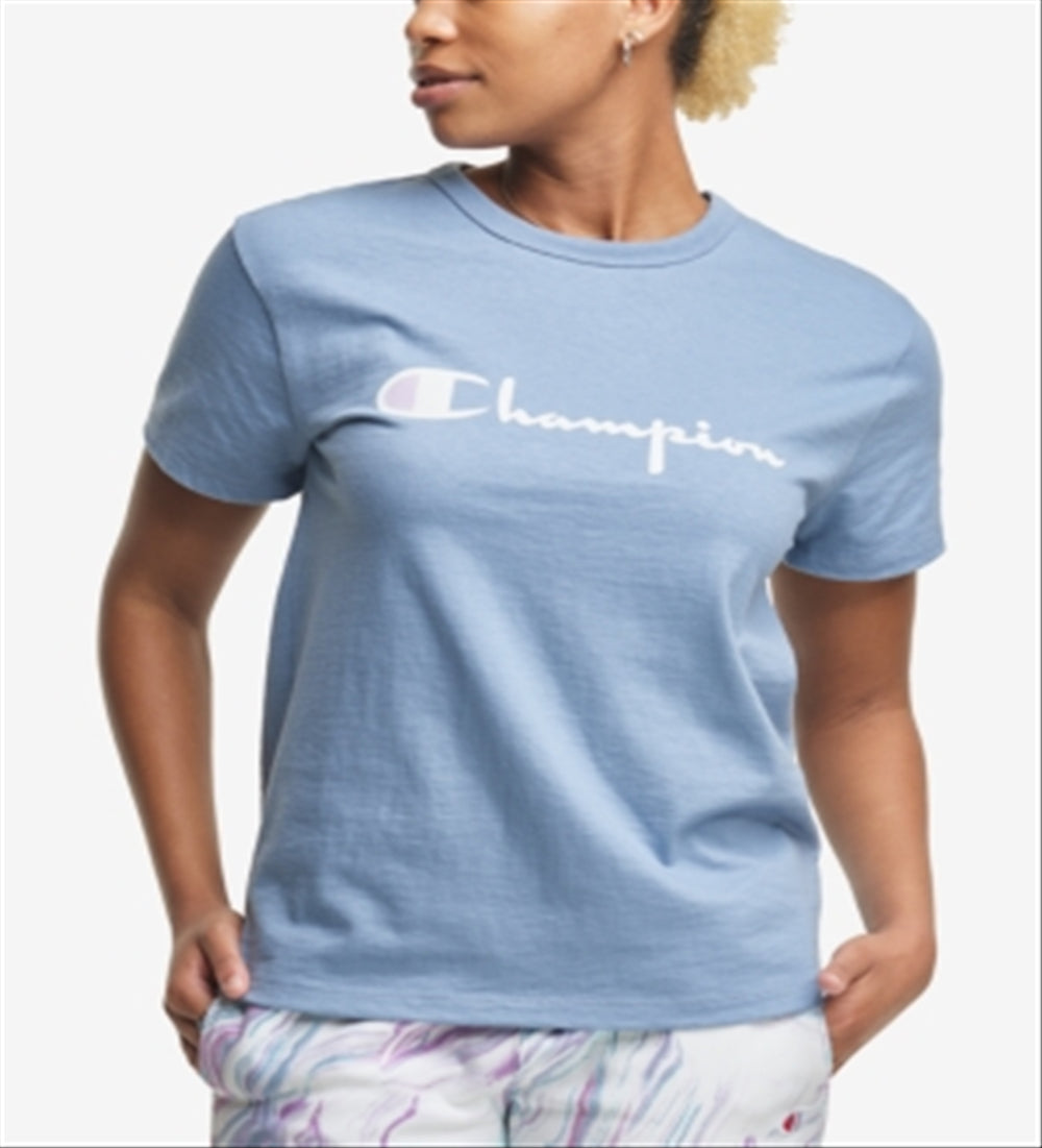 Champion Women's Heritage Cotton T-Shirt Wildflower Pale Blue Size X-Small