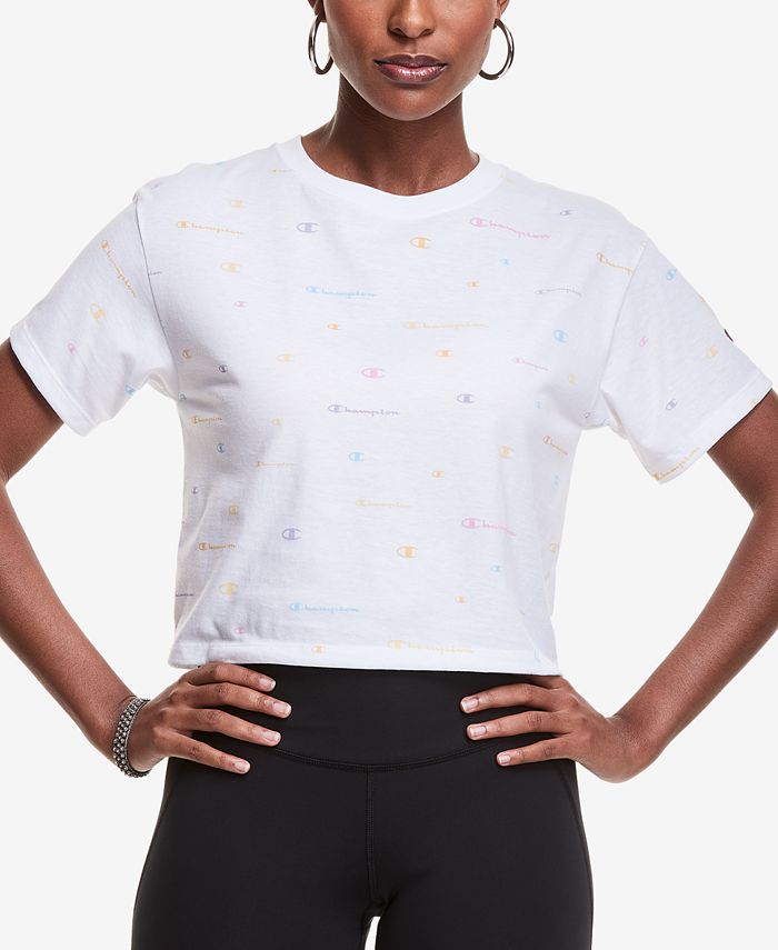 Champion Women's Logo Print Cropped T-Shirt White Size 2X