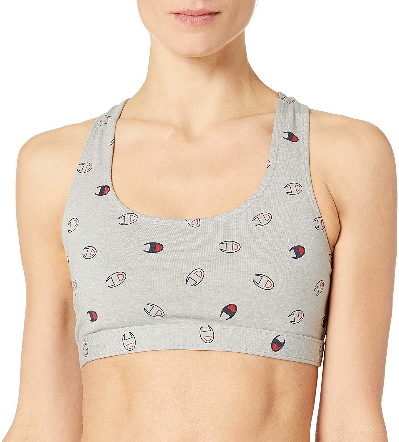 Champion Women's Logo print Keyhole Racerback Sports Bra Gray Size X-Small