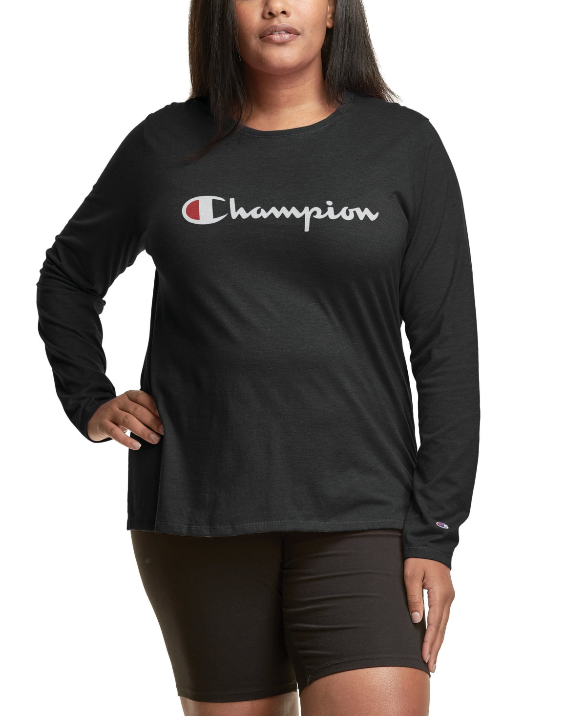 Champion Women's Long Sleeve Logo T-Shirt Black Size 4X