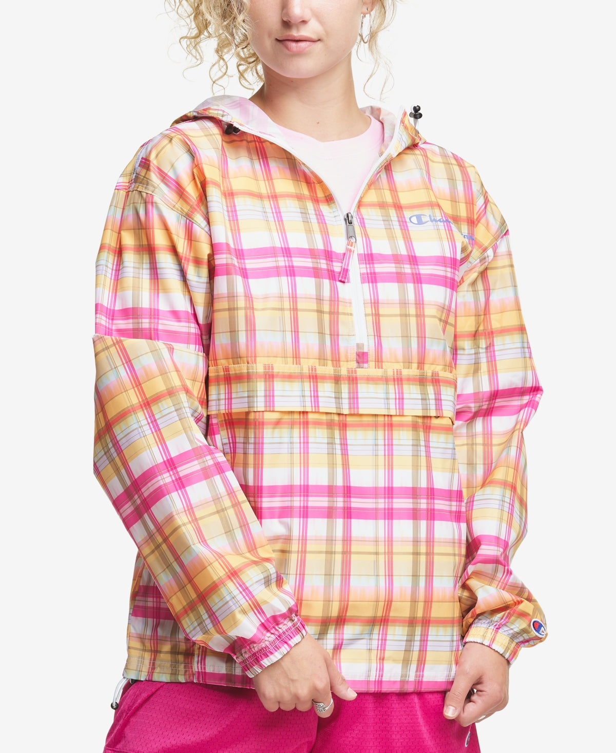 Champion Women's Packable Half Zip Windbreaker Pink Size XS