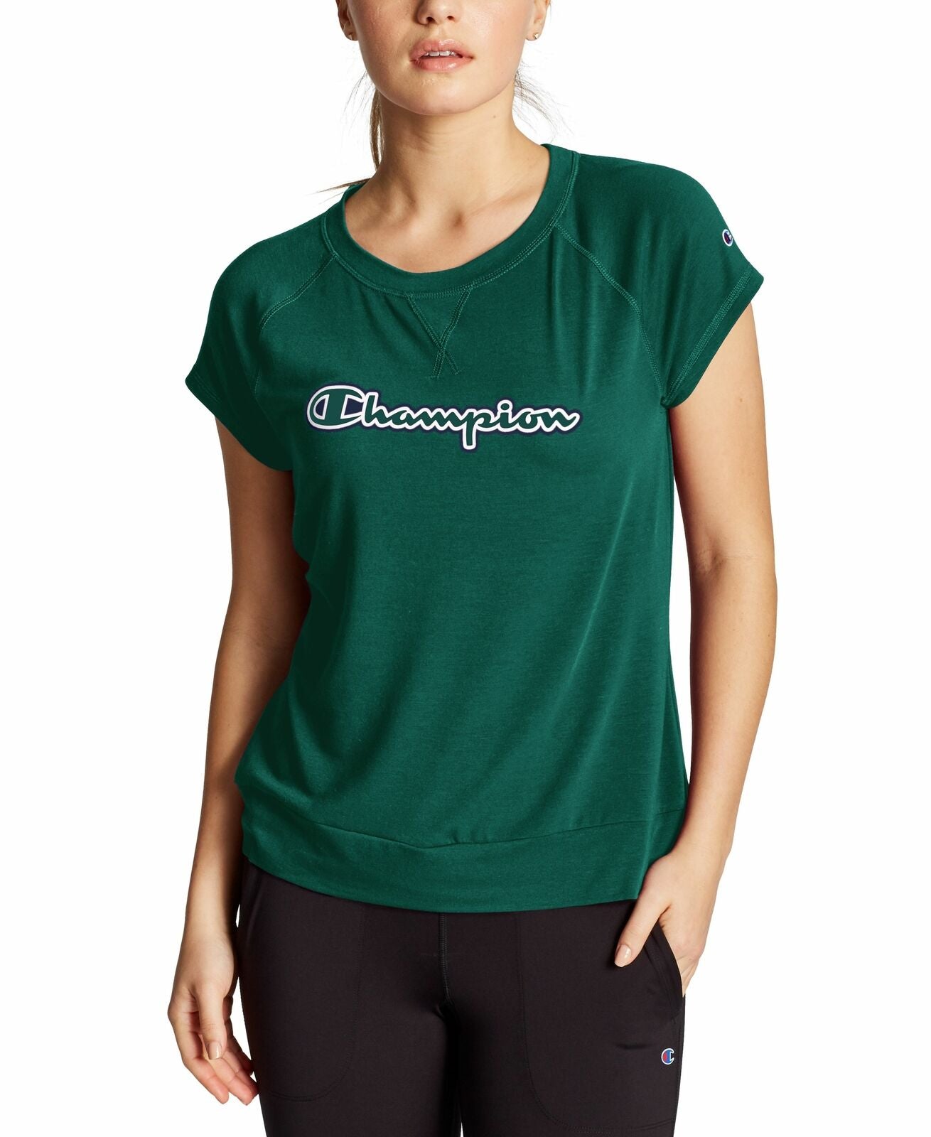 Champion Women's Phys Ed Logo T-Shirt Dark Green Size Extra Small