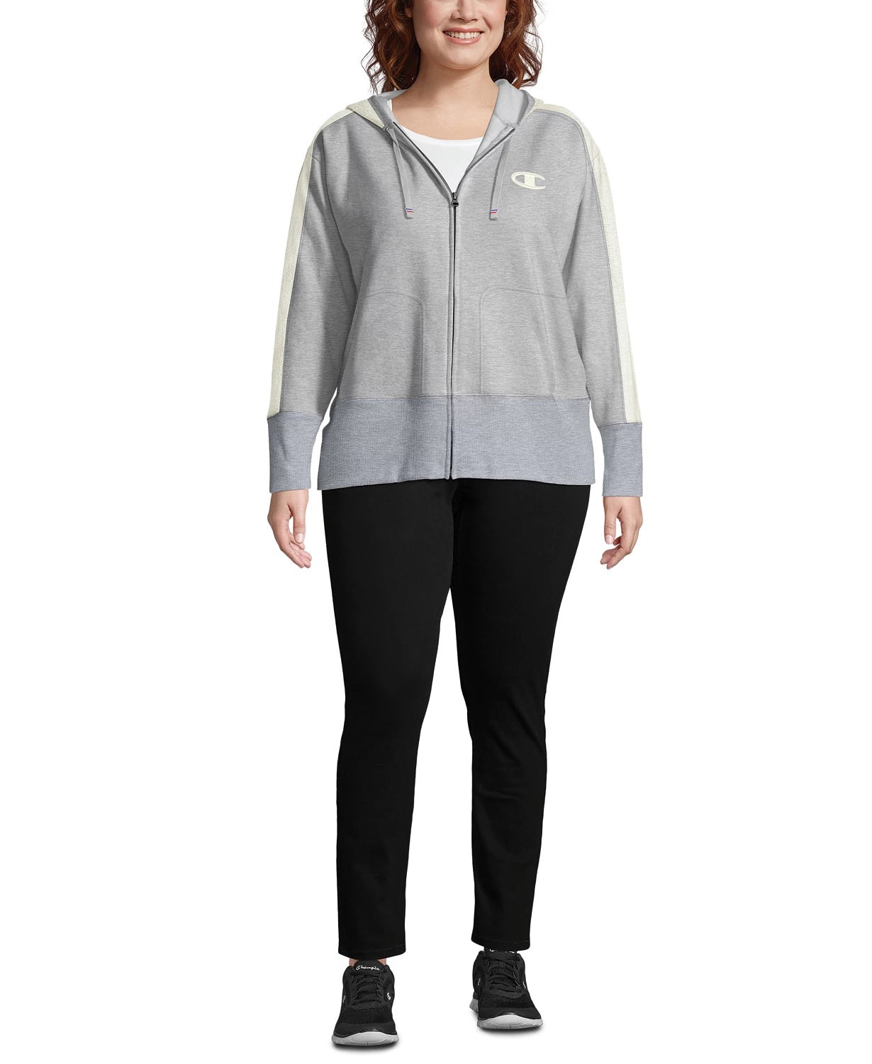 Champion Women's Plus Heritage Herringbone Accent Zip Hoodie Medium Grey Size 1X