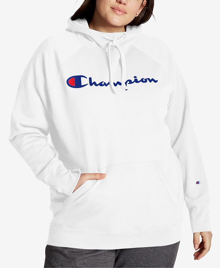 Champion Women's Powerblend Logo Hoodie White Size 1X