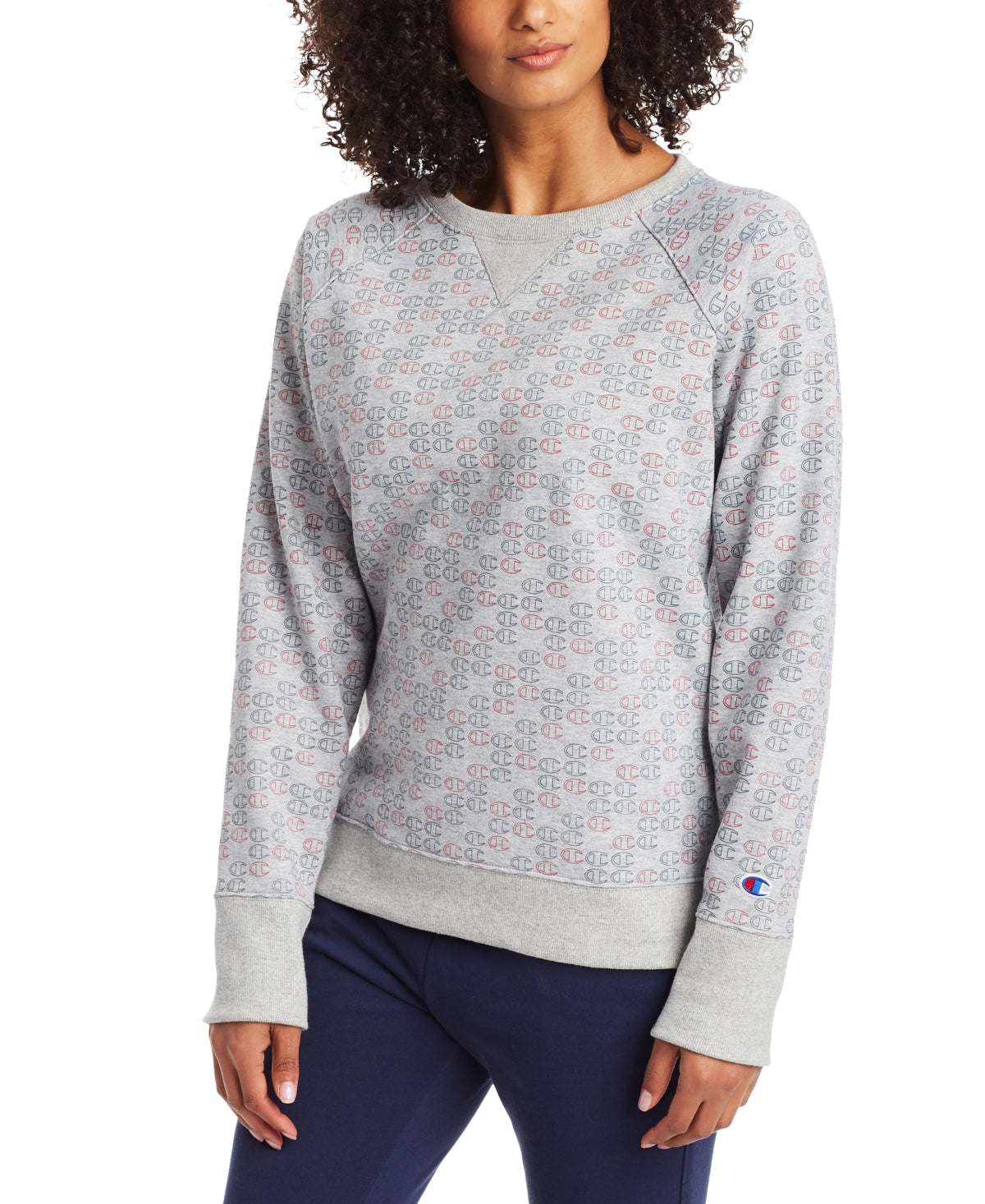 Champion Women's Powerblend Print Crewneck Sweatshirt Gray Size X-Small