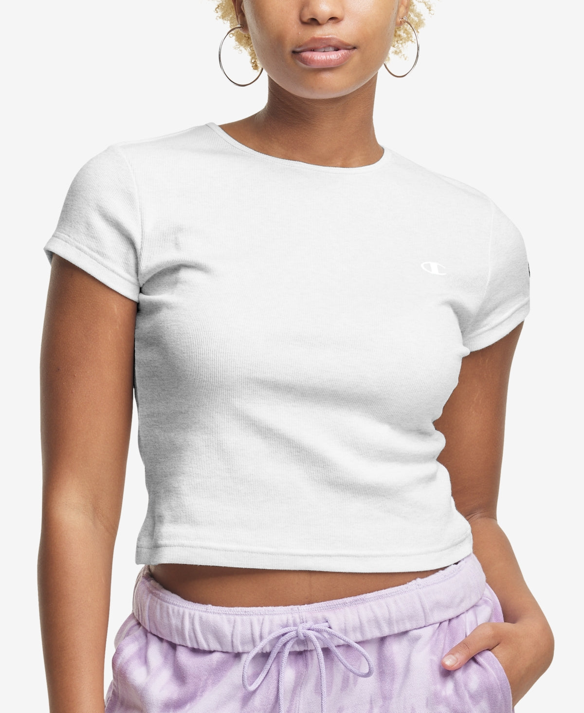 Champion Women's Ribbed Knit Cropped T-Shirt Gray Size X-Large