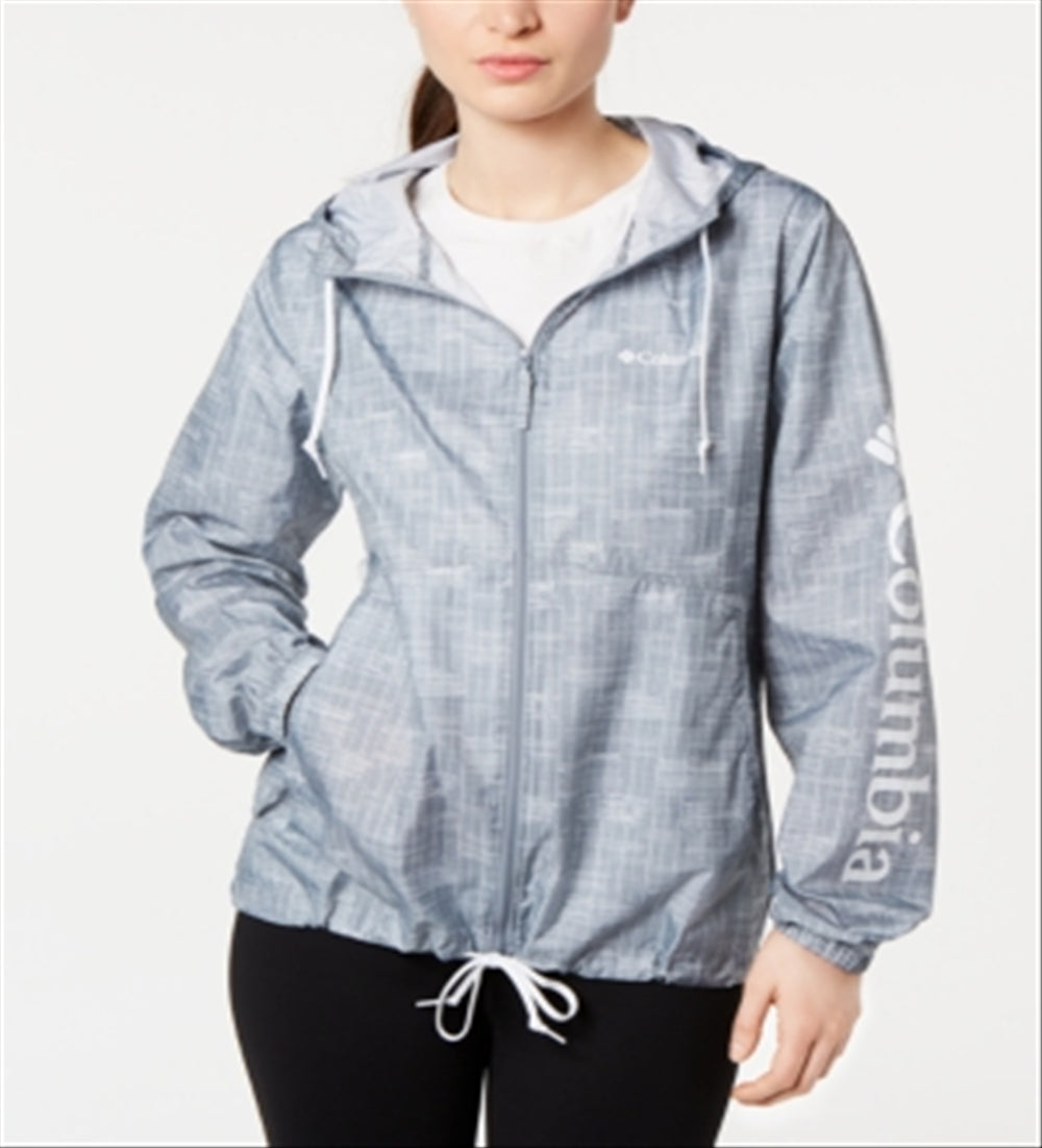 Columbia Women's Printed Hooded Windbreaker Color Tradewinds Jacket Gray Size Medium