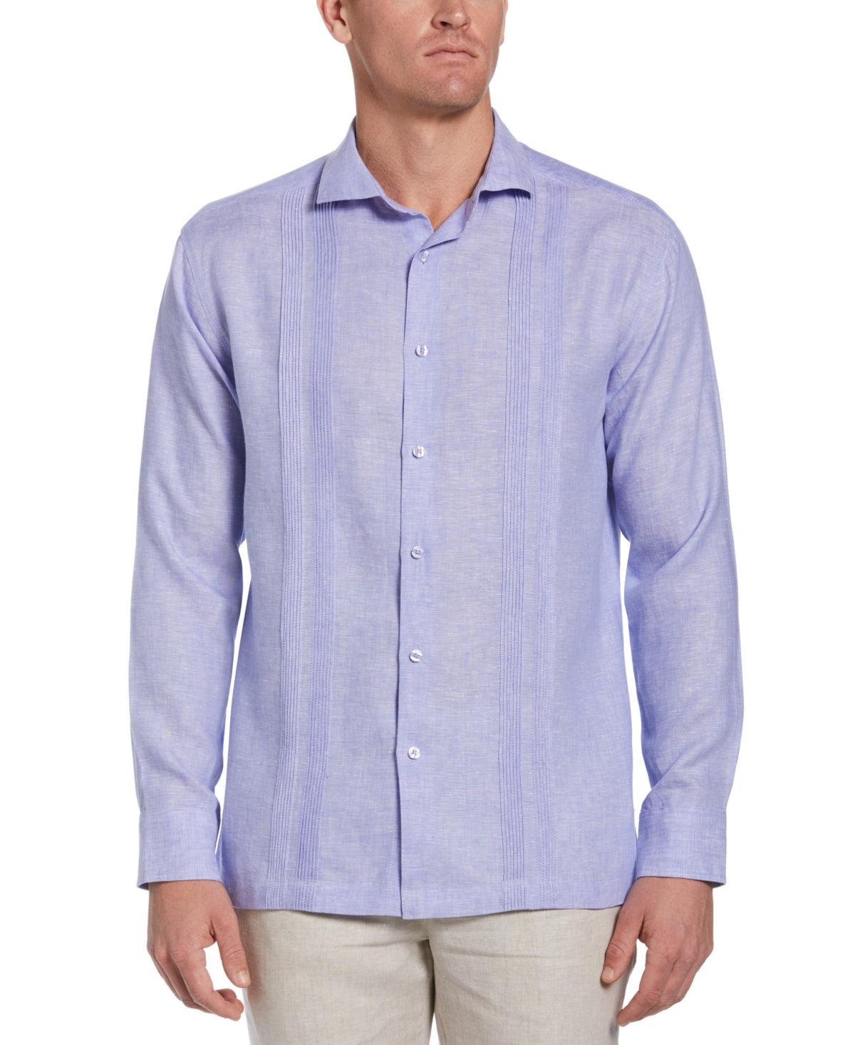 Cubavera Men's Cross Dyed Multi-Pintucked Linen Guayabera Shirt Purple Size XXL
