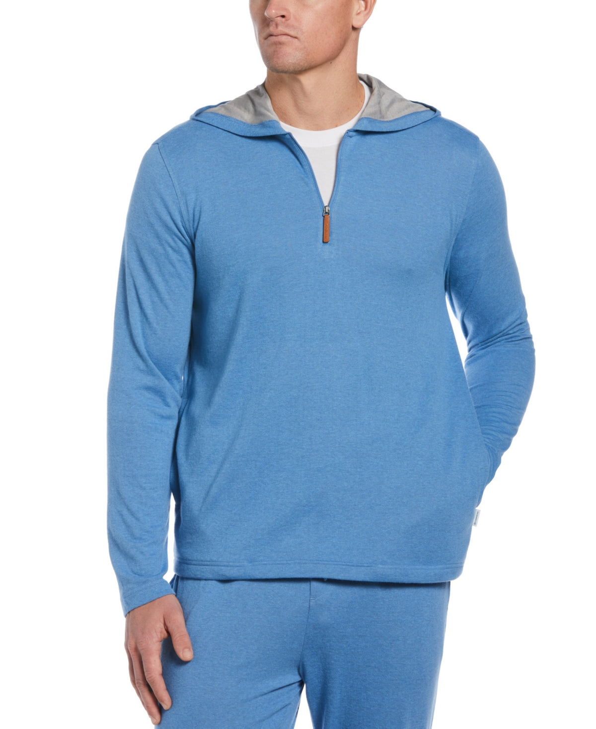 Cubavera Men's Heathered 1/4 Zip Hooded Sweater Blue Size X-Large